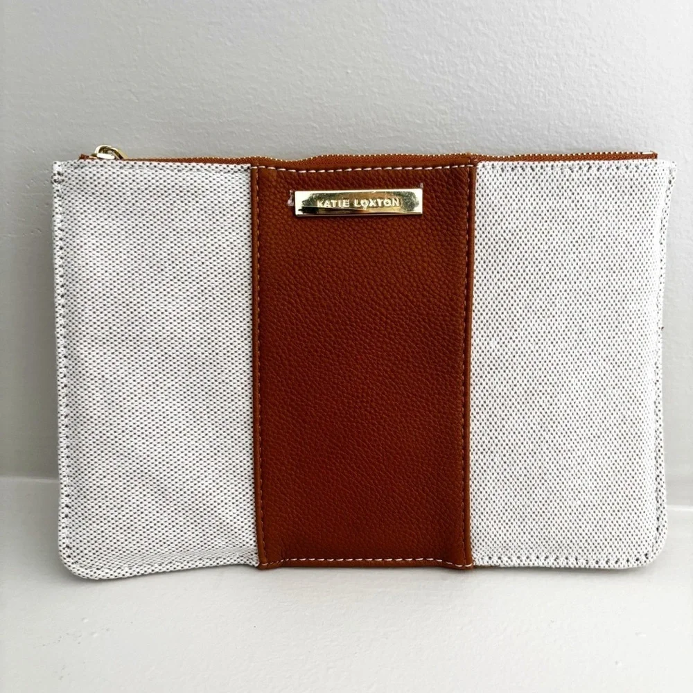 Katie Loxton Amalfi Canvas Pouch in cream and light brown